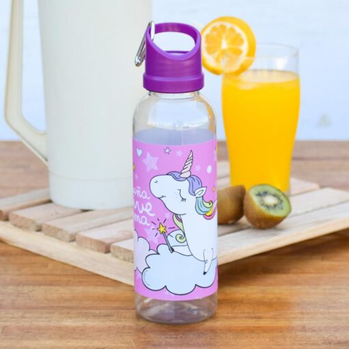 Botella deportiva unicornio con mosquetón