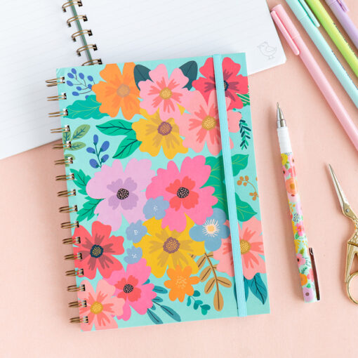 Cuaderno a5 flores aqua