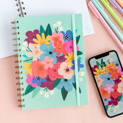 Cuaderno a5 aqua flores centro