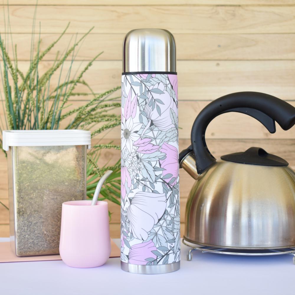 Termo acero inoxidable Flores rosa