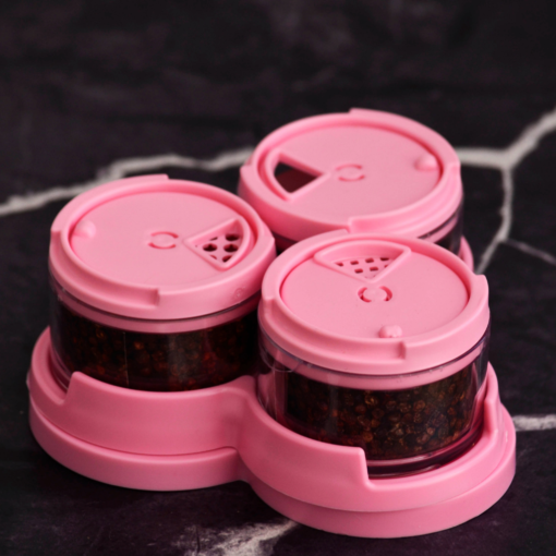 Set de especieros x3 con base giratoria rosa