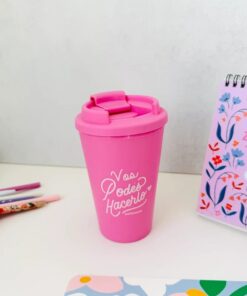 Vaso térmico con tapa a rosca rosa