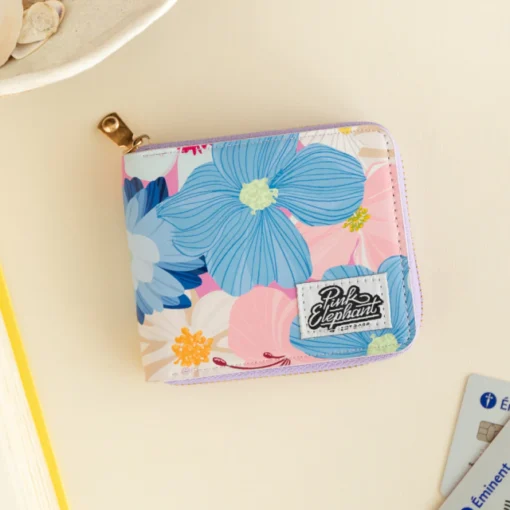 Billetera de cuerina Flores lila
