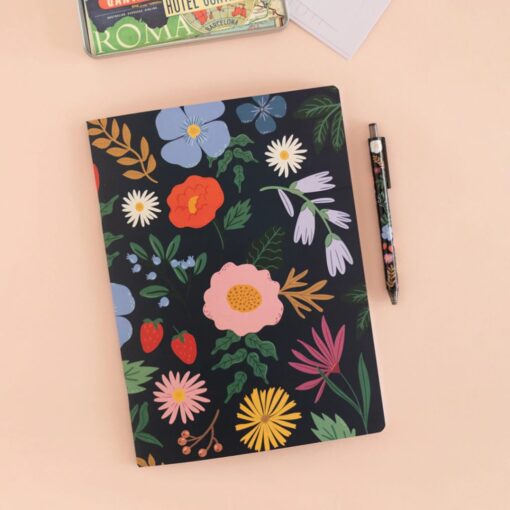 Libreta grande Flores negra