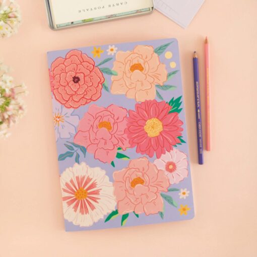 Libreta grande Flores aqua